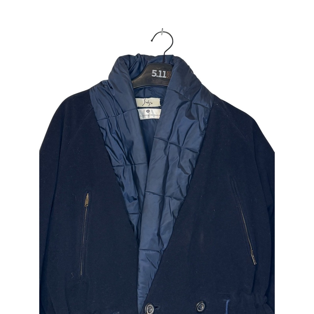 Saks Fifth Avenue X Sahza Women's Jacket Coat Vintage 100% Wool Navy 44/10 US - Picture 4 of 10